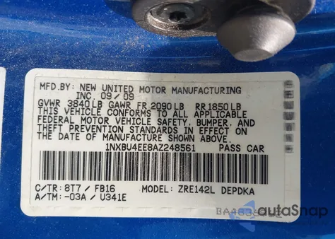 2010 Toyota Corolla z USA, uszkodzony, nr VIN 1NXBU4EE8AZ248561